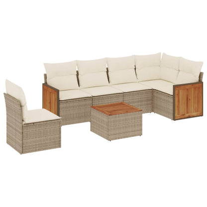 Set Divani da Giardino 7 pz con Cuscini Beige in Polyrattan | homemem39