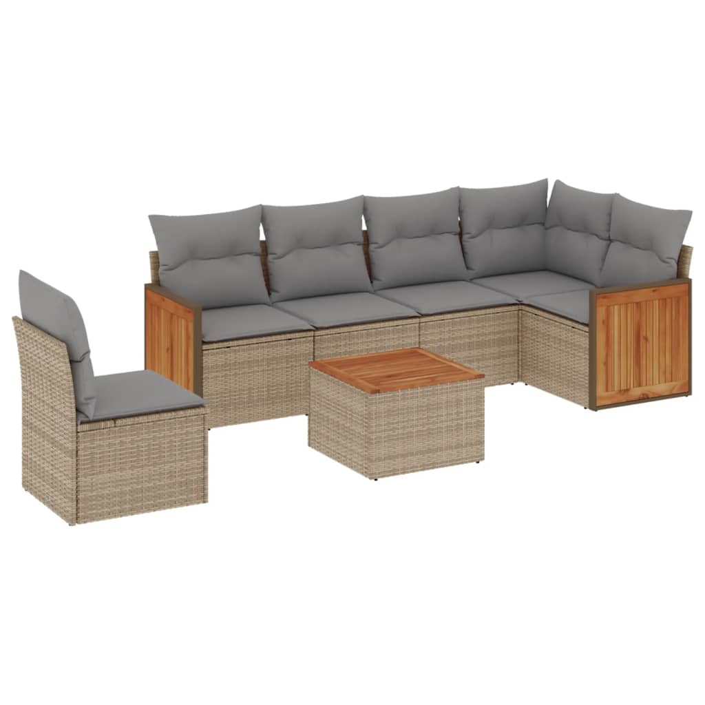 Set Divani da Giardino 7 pz con Cuscini Beige in Polyrattan | homemem39
