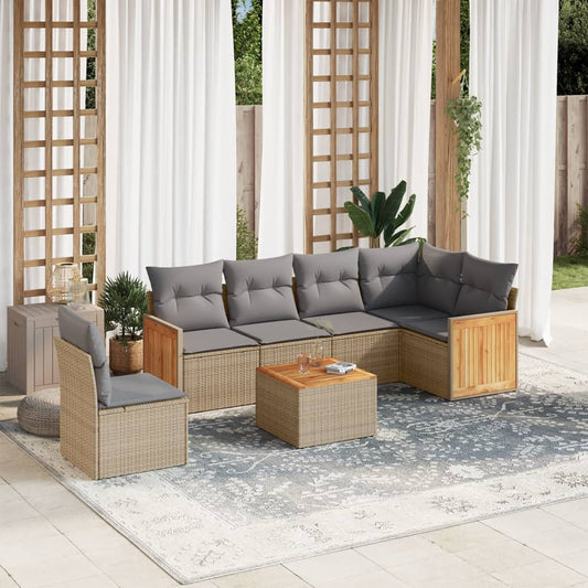 Set Divani da Giardino 7 pz con Cuscini Beige in Polyrattan - homemem39