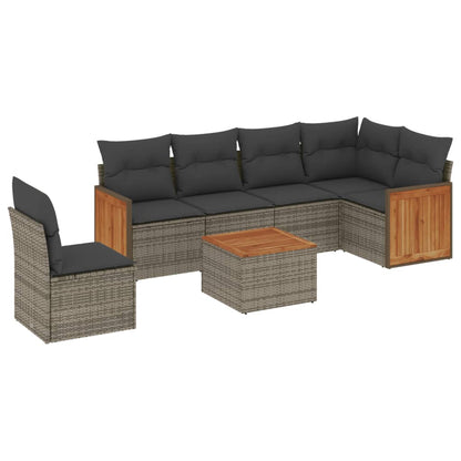 Set Divani da Giardino 7 pz con Cuscini Grigio in Polyrattan | homemem39