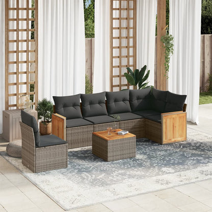 Set Divani da Giardino 7 pz con Cuscini Grigio in Polyrattan | homemem39