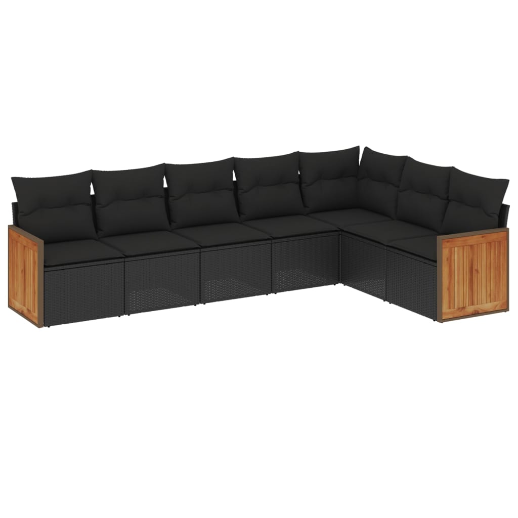Set Divani da Giardino con Cuscini 7pz Nero Polyrattan | homemem39