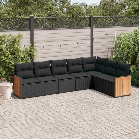 Set Divani da Giardino con Cuscini 7pz Nero Polyrattan | homemem39