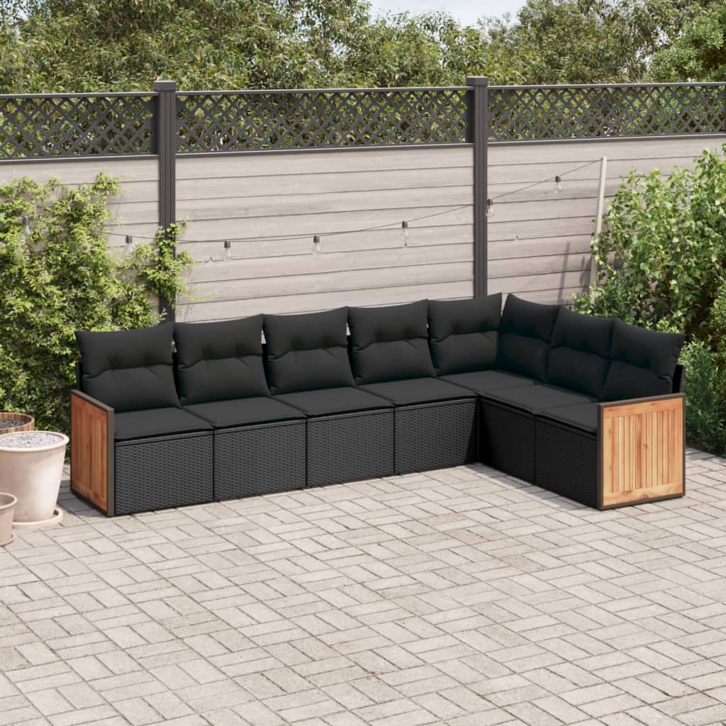 Set Divani da Giardino con Cuscini 7pz Nero Polyrattan - homemem39