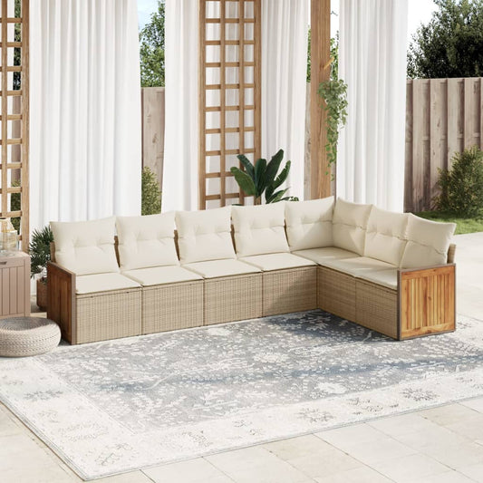 Set Divani da Giardino 7 pz con Cuscini Beige in Polyrattan - homemem39