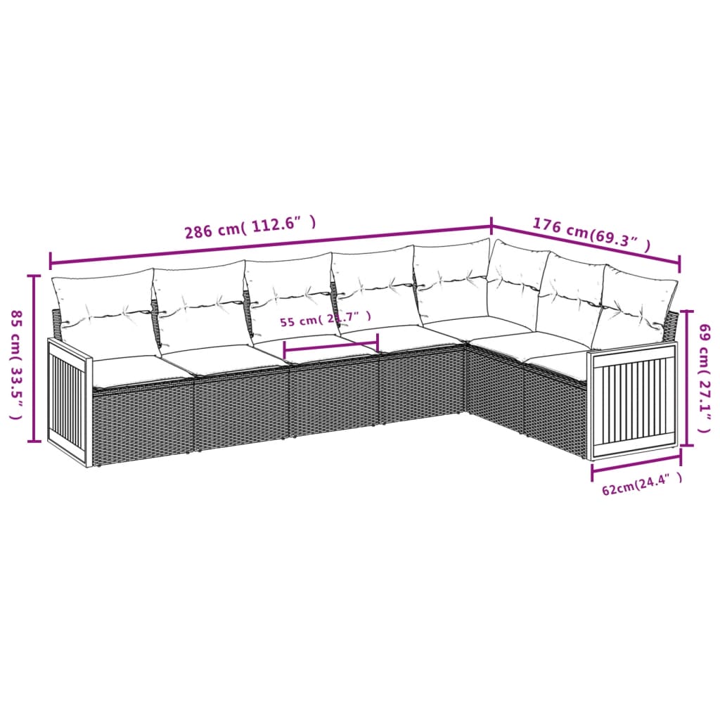 Set Divani da Giardino 7 pz con Cuscini Grigio in Polyrattan | homemem39