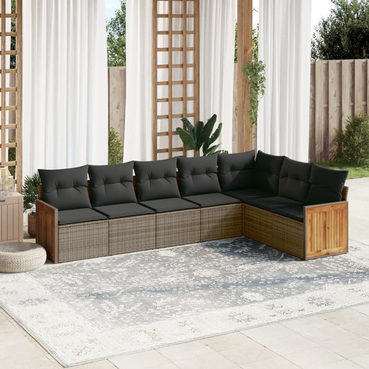Set Divani da Giardino 7 pz con Cuscini Grigio in Polyrattan - homemem39