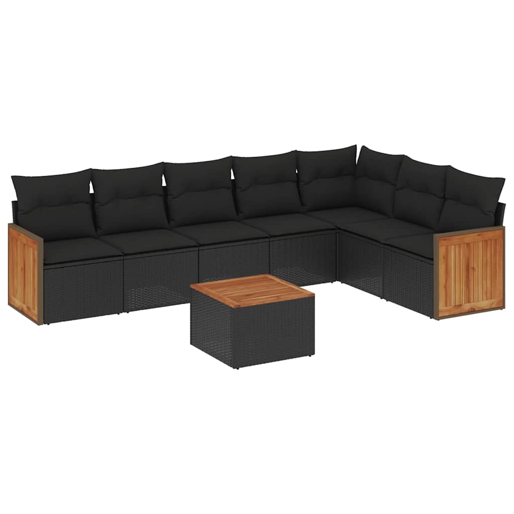 Set Divani da Giardino con Cuscini 8 pz Nero in Polyrattan | homemem39