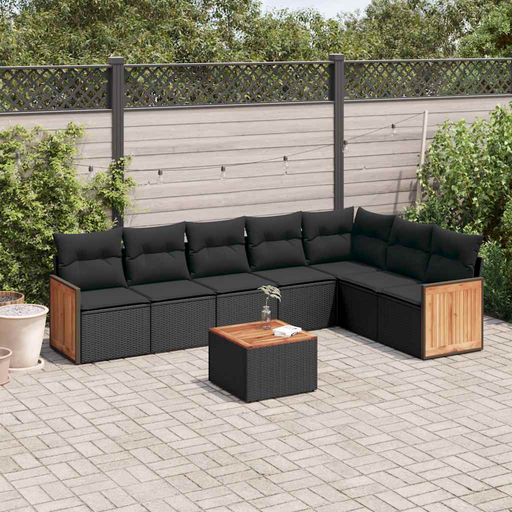 Set Divani da Giardino con Cuscini 8 pz Nero in Polyrattan | homemem39