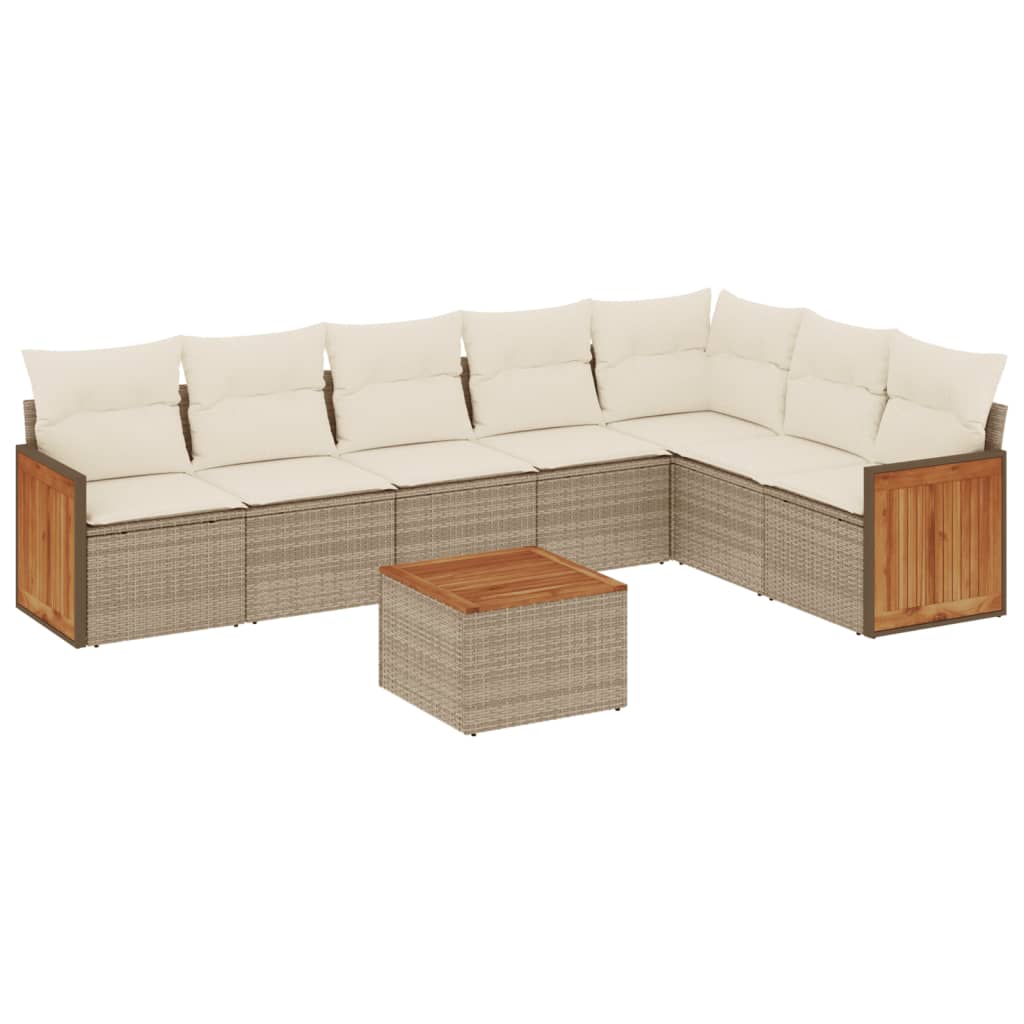 Set Divano da Giardino 8 pz con Cuscini Beige in Polyrattan | homemem39
