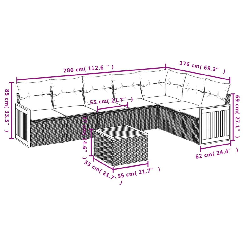 Set Divano da Giardino 8 pz con Cuscini Beige in Polyrattan | homemem39