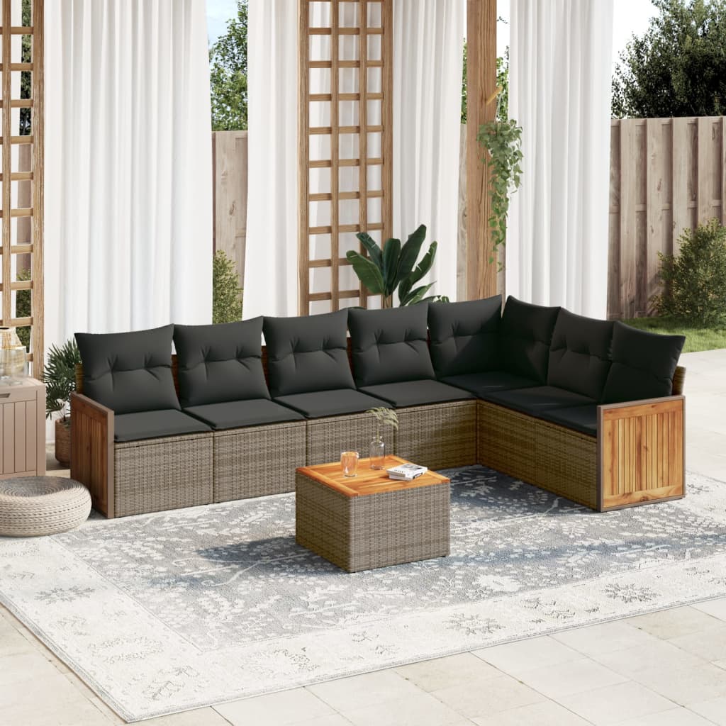 Set Divano da Giardino 8 pz con Cuscini Grigio in Polyrattan - homemem39