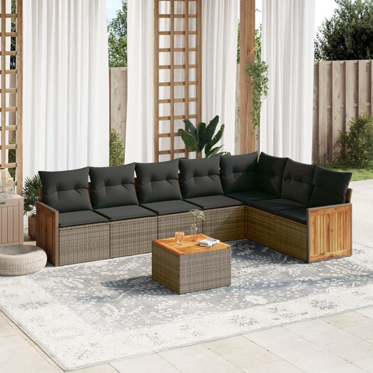 Set Divano da Giardino 8 pz con Cuscini Grigio in Polyrattan - homemem39