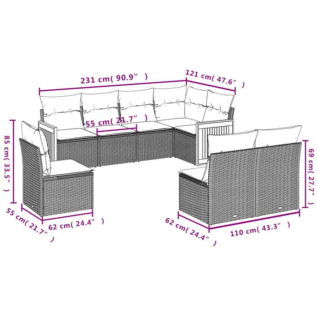 Set Divani da Giardino con Cuscini 8 pz Nero in Polyrattan | homemem39