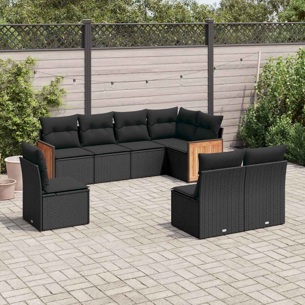 Set Divani da Giardino con Cuscini 8 pz Nero in Polyrattan | homemem39