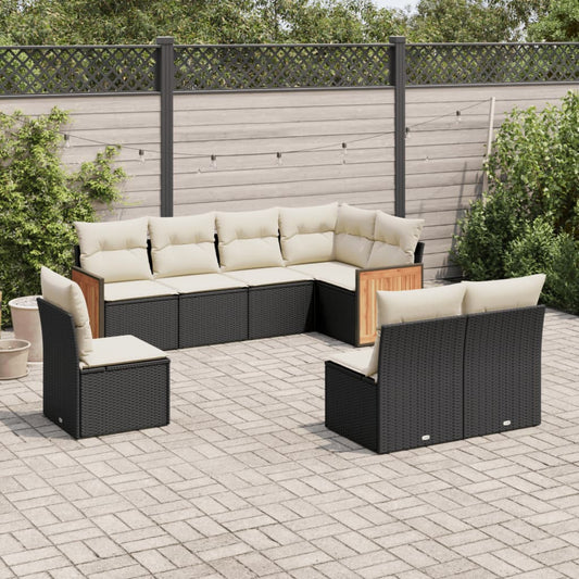 Set Divani da Giardino con Cuscini 8 pz Nero in Polyrattan | homemem39