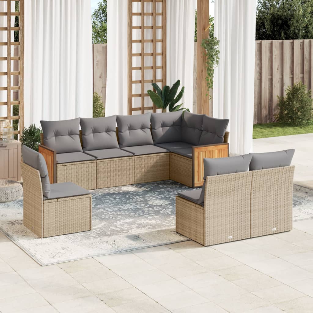 Set Divano da Giardino 8 pz con Cuscini Beige in Polyrattan | homemem39