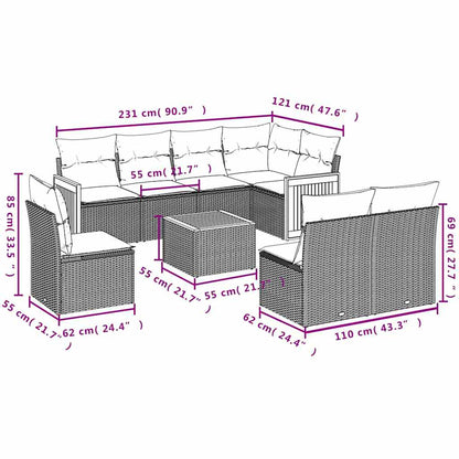 Set Divani da Giardino 9 pz con Cuscini Nero in Polyrattan | homemem39