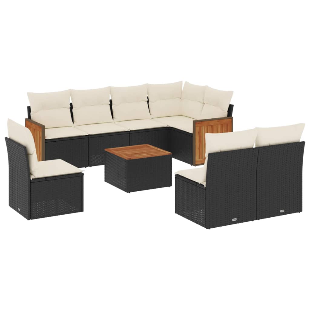 Set Divani da Giardino 9 pz con Cuscini Nero in Polyrattan - homemem39