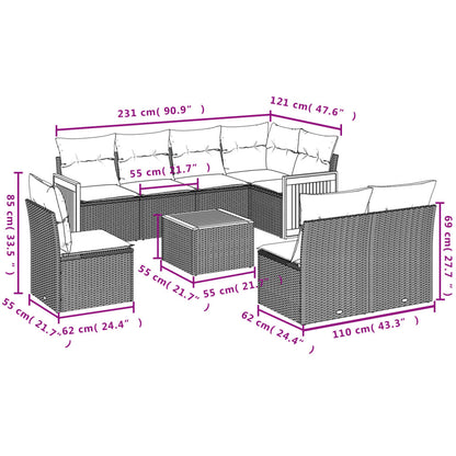 Set Divani da Giardino 9 pz con Cuscini Nero in Polyrattan | homemem39