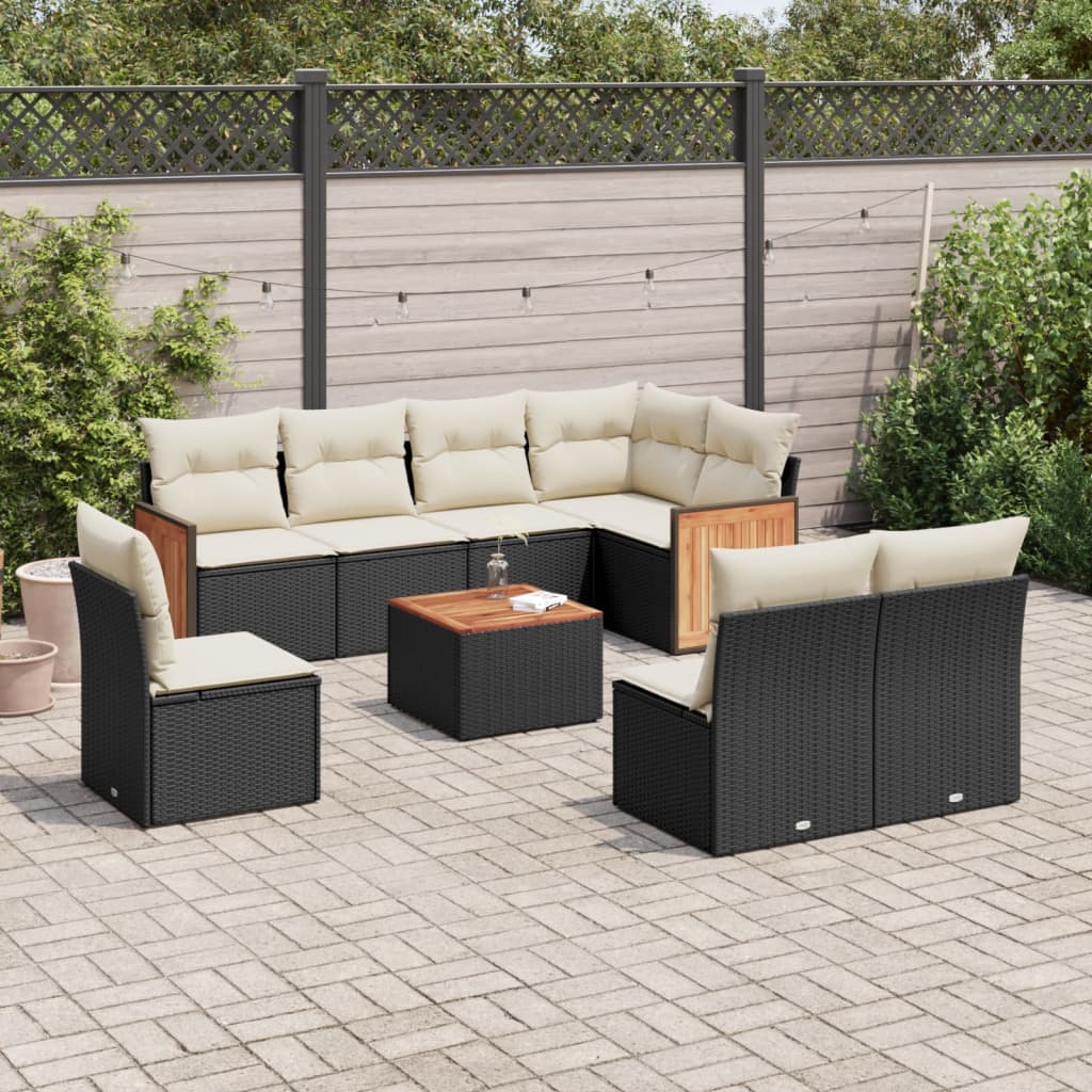 Set Divani da Giardino 9 pz con Cuscini Nero in Polyrattan - homemem39