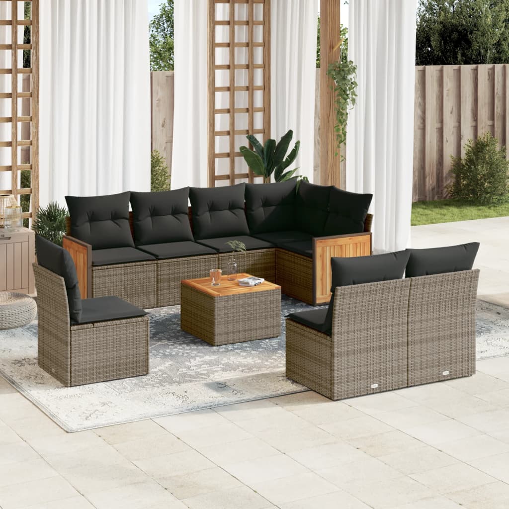 Set Divano da Giardino 9 pz con Cuscini Grigio in Polyrattan - homemem39