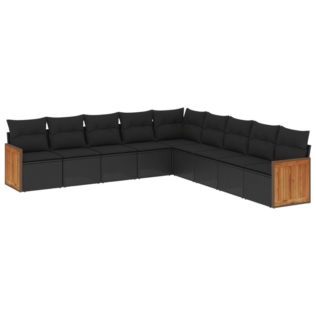 Set Divani da Giardino 9 pz con Cuscini Nero in Polyrattan - homemem39