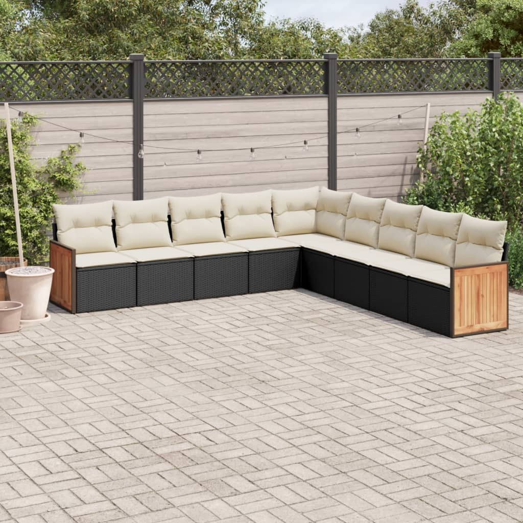 Set Divani da Giardino 9 pz con Cuscini Nero in Polyrattan - homemem39