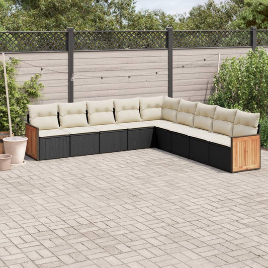 Set Divani da Giardino 9 pz con Cuscini Nero in Polyrattan - homemem39