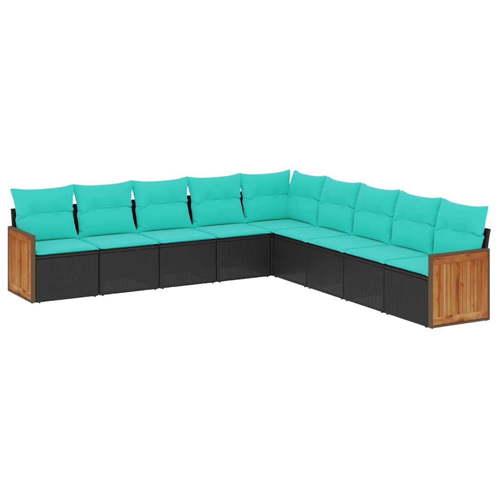 Set Divani da Giardino 9 pz con Cuscini Nero in Polyrattan | homemem39
