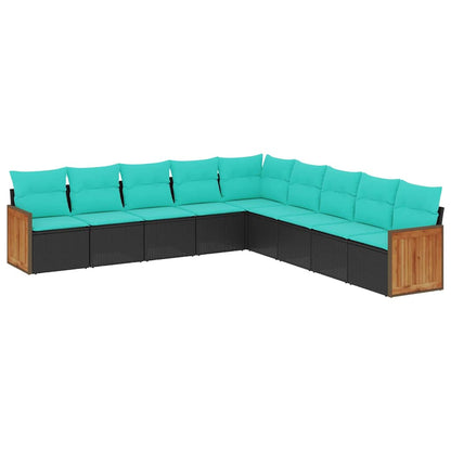 Set Divani da Giardino 9 pz con Cuscini Nero in Polyrattan | homemem39
