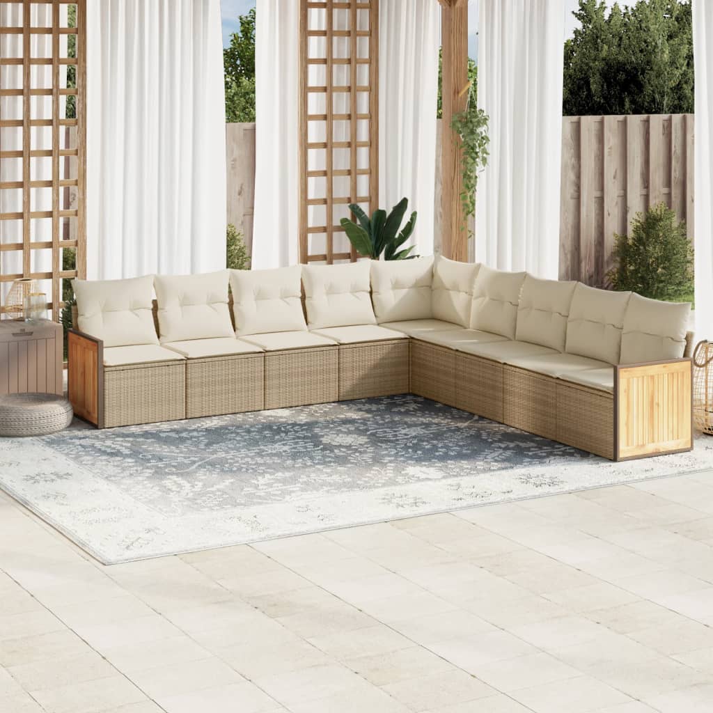 Set Divano da Giardino 9 pz con Cuscini Beige in Polyrattan - homemem39