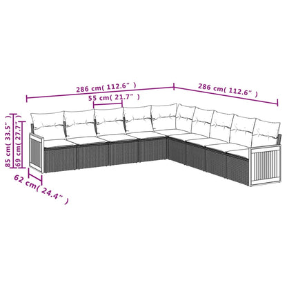 Set Divano da Giardino 9 pz con Cuscini Grigio in Polyrattan | homemem39