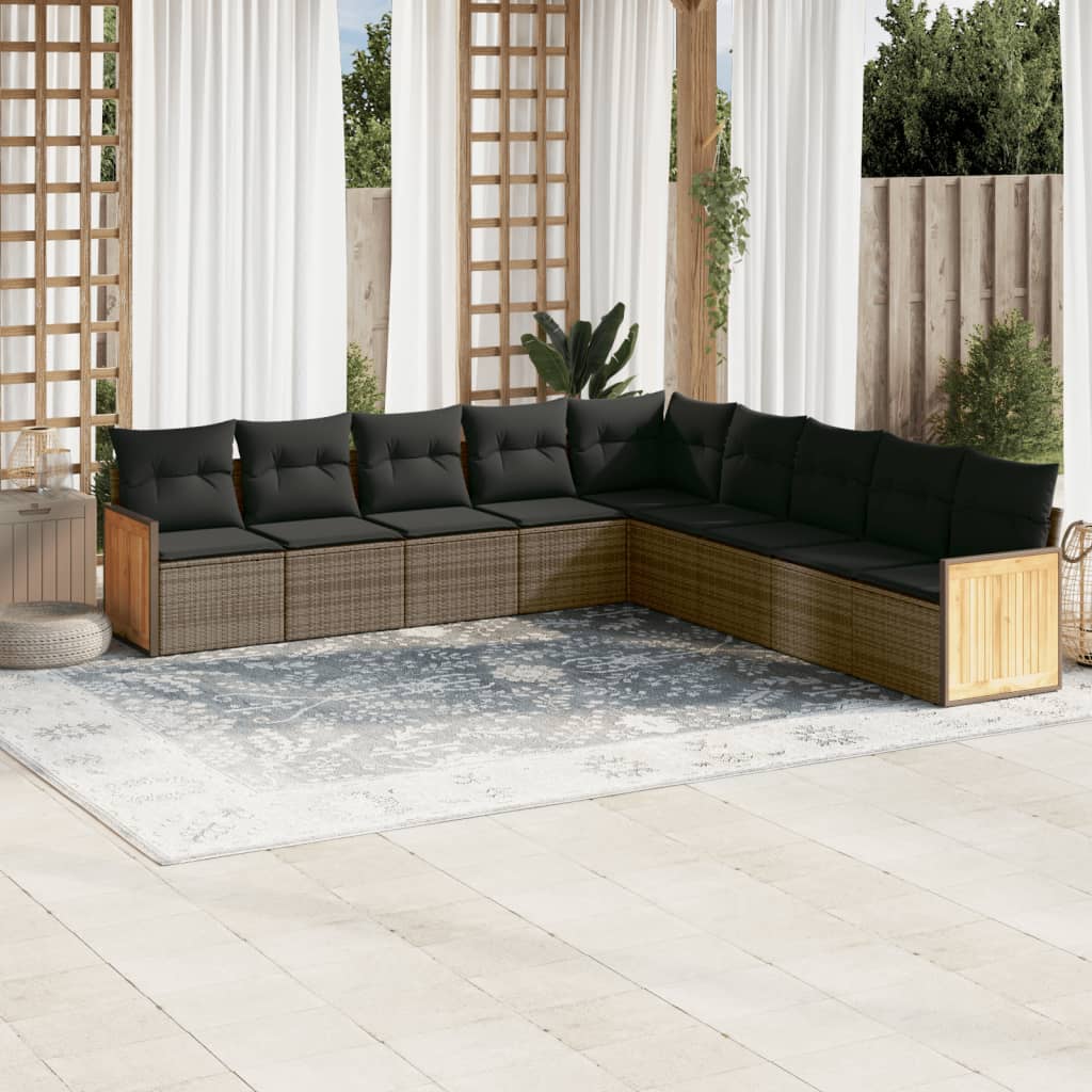 Set Divano da Giardino 9 pz con Cuscini Grigio in Polyrattan - homemem39