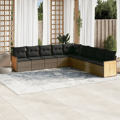 Set Divano da Giardino 9 pz con Cuscini Grigio in Polyrattan - homemem39