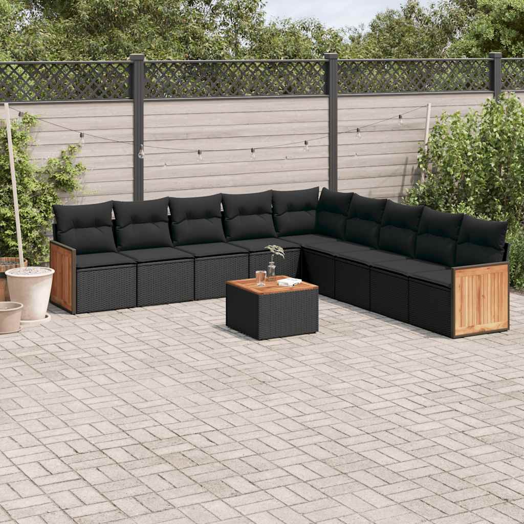 Set Divani da Giardino 10pz con Cuscini in Polyrattan Nero | homemem39