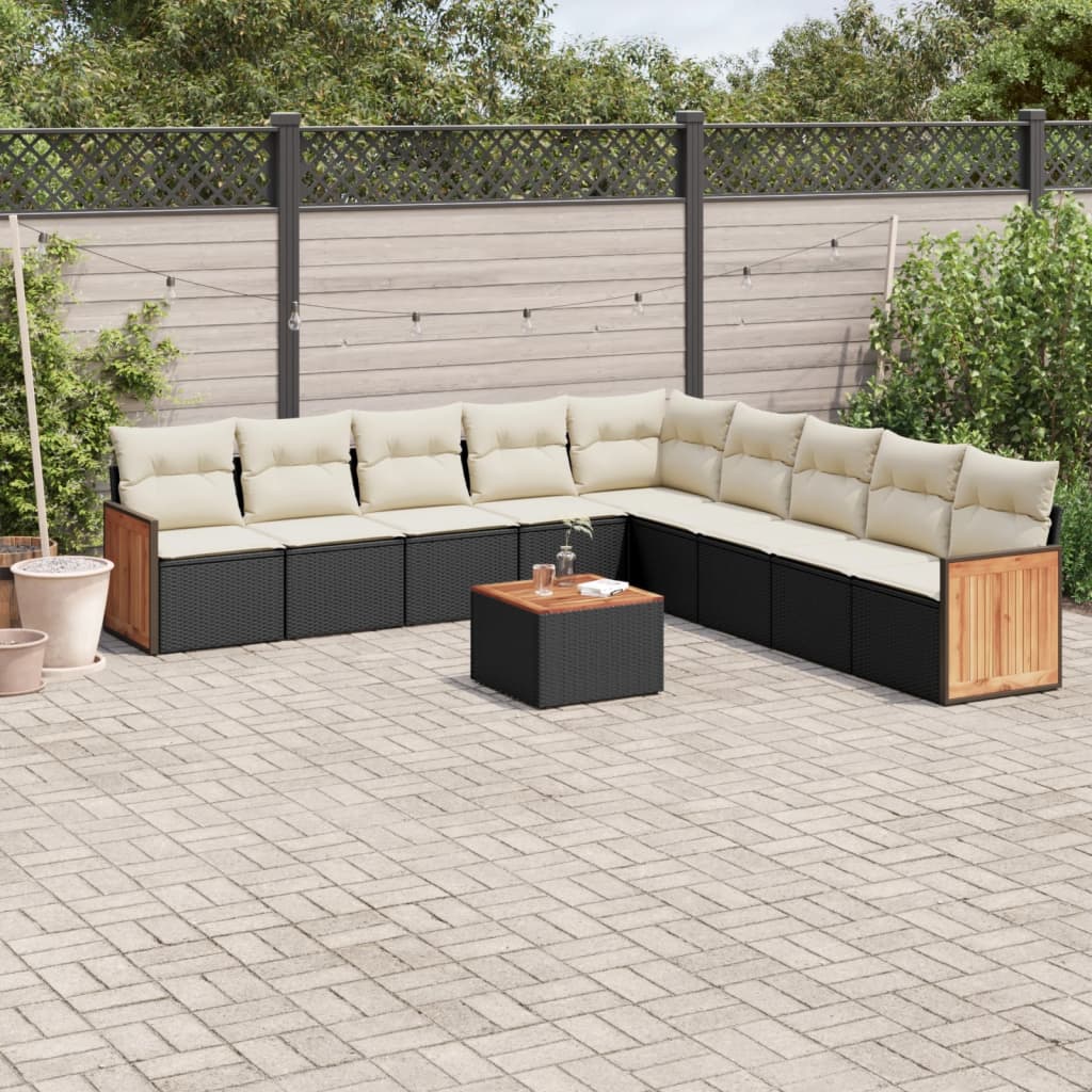 Set Divani da Giardino 10pz con Cuscini in Polyrattan Nero - homemem39