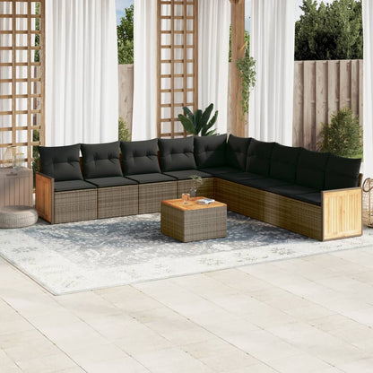 Set Divano da Giardino 10 pz con Cuscini Grigio in Polyrattan | homemem39