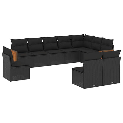 Set Divani da Giardino 10pz con Cuscini in Polyrattan Nero | homemem39