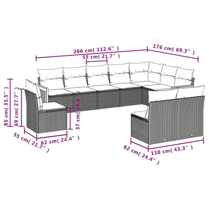 Set Divani da Giardino 10pz con Cuscini in Polyrattan Nero | homemem39