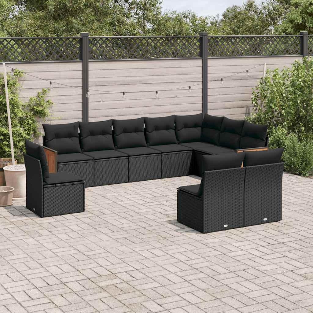 Set Divani da Giardino 10pz con Cuscini in Polyrattan Nero | homemem39