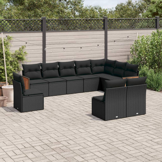 Set Divani da Giardino 10pz con Cuscini in Polyrattan Nero - homemem39