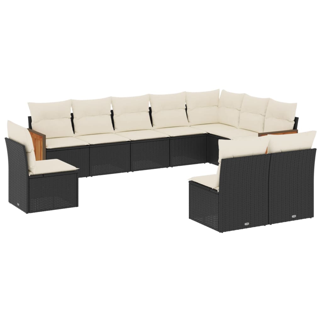 Set Divani da Giardino 10pz con Cuscini in Polyrattan Nero | homemem39