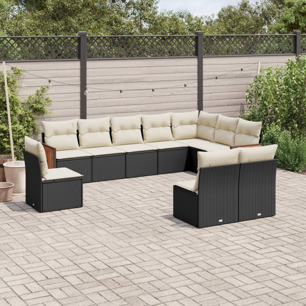 Set Divani da Giardino 10pz con Cuscini in Polyrattan Nero | homemem39