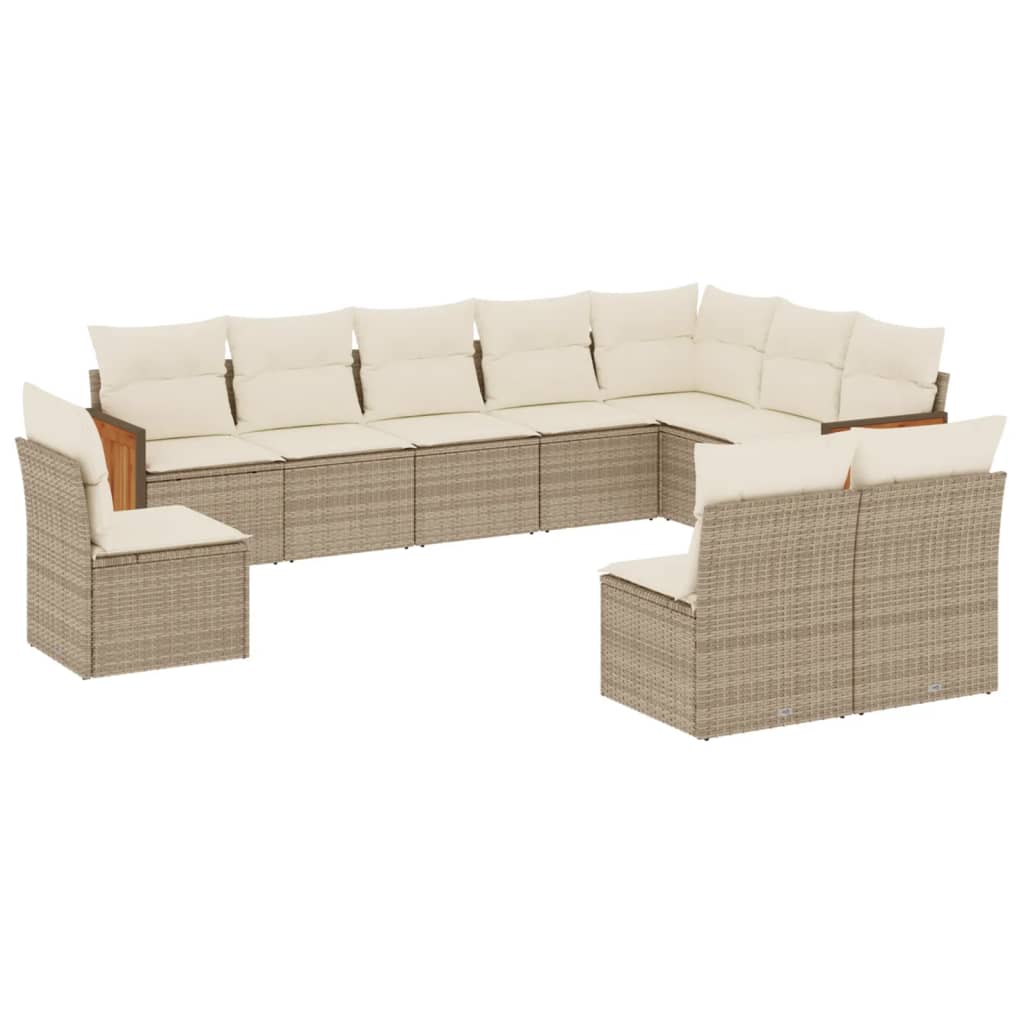 Set Divano da Giardino 10 pz con Cuscini Beige in Polyrattan | homemem39