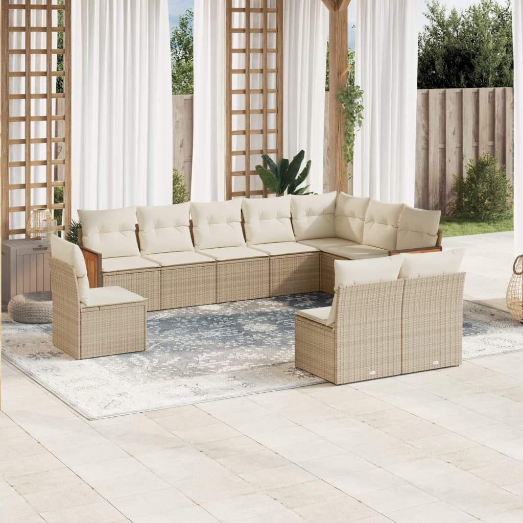 Set Divano da Giardino 10 pz con Cuscini Beige in Polyrattan - homemem39