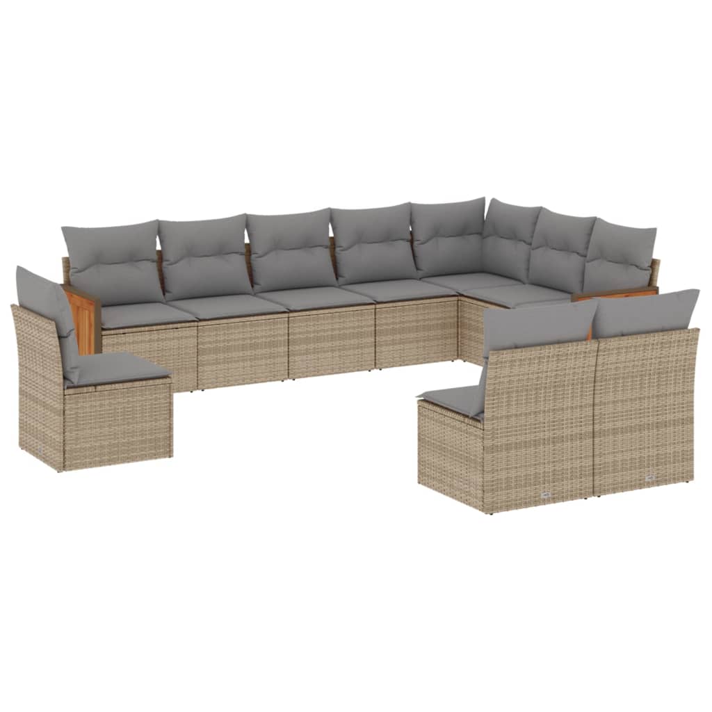 Set Divano da Giardino 10 pz con Cuscini Beige in Polyrattan | homemem39