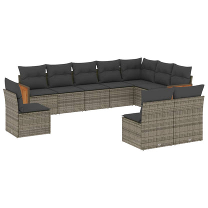 Set Divano da Giardino 10 pz con Cuscini Grigio in Polyrattan | homemem39