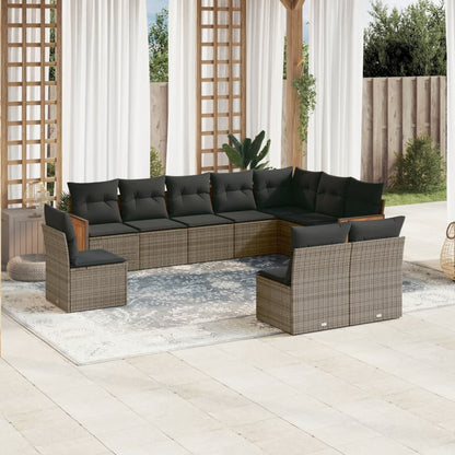 Set Divano da Giardino 10 pz con Cuscini Grigio in Polyrattan | homemem39