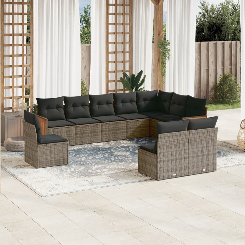 Set Divano da Giardino 10 pz con Cuscini Grigio in Polyrattan - homemem39